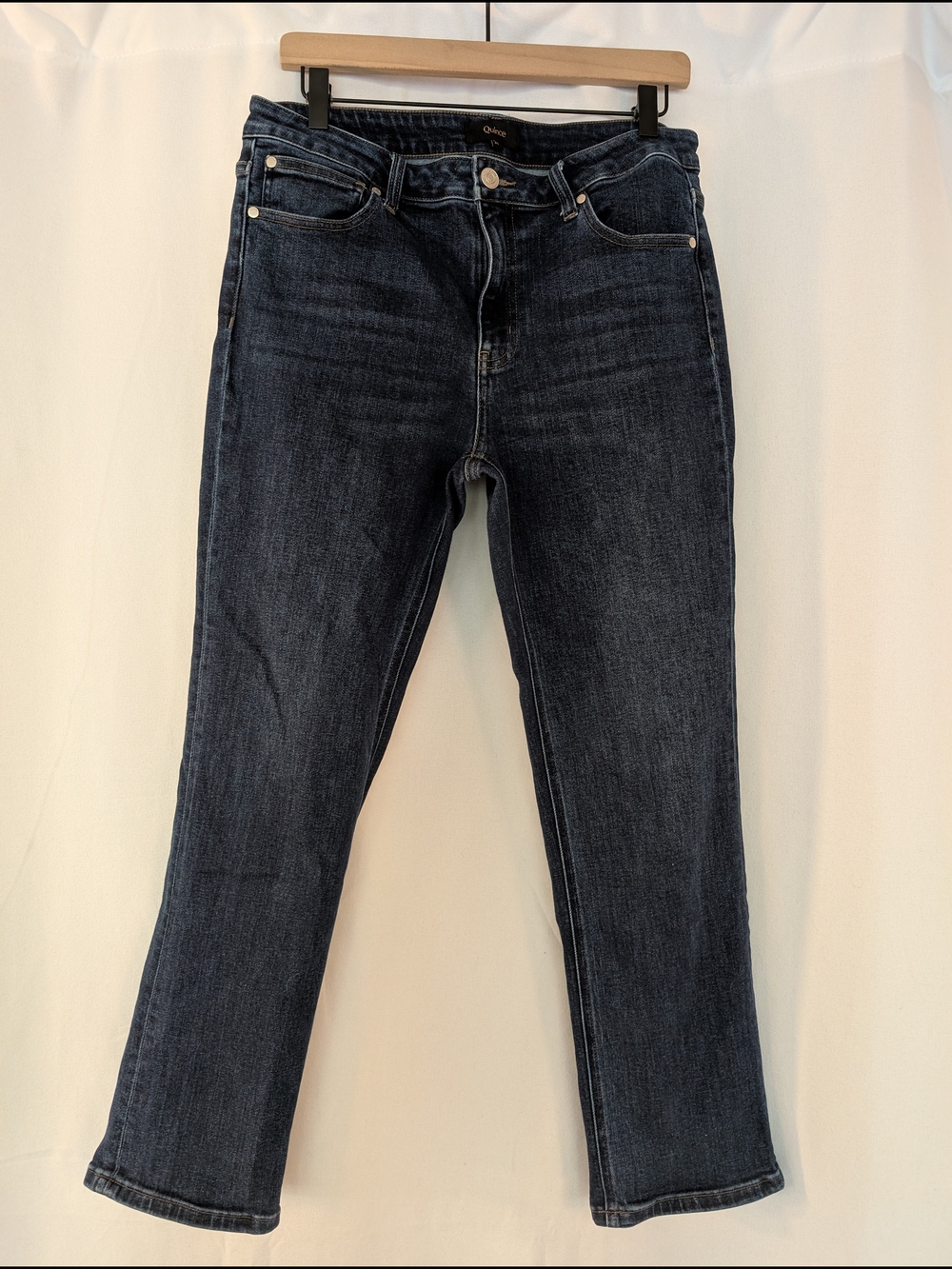 Quince Women's Stretch Mid Rise Slim Straight Jeans - Dark Wash